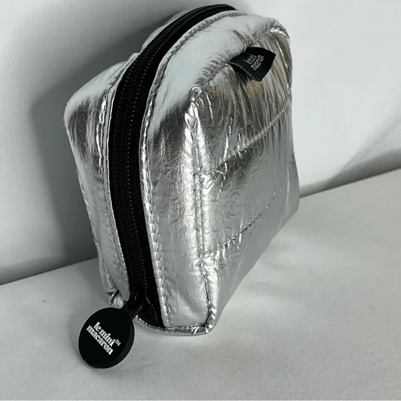 Le Mini Macaron Silver Disco Pouch-Quilted Nylon Zipper Pouch - Picture 2 of 10